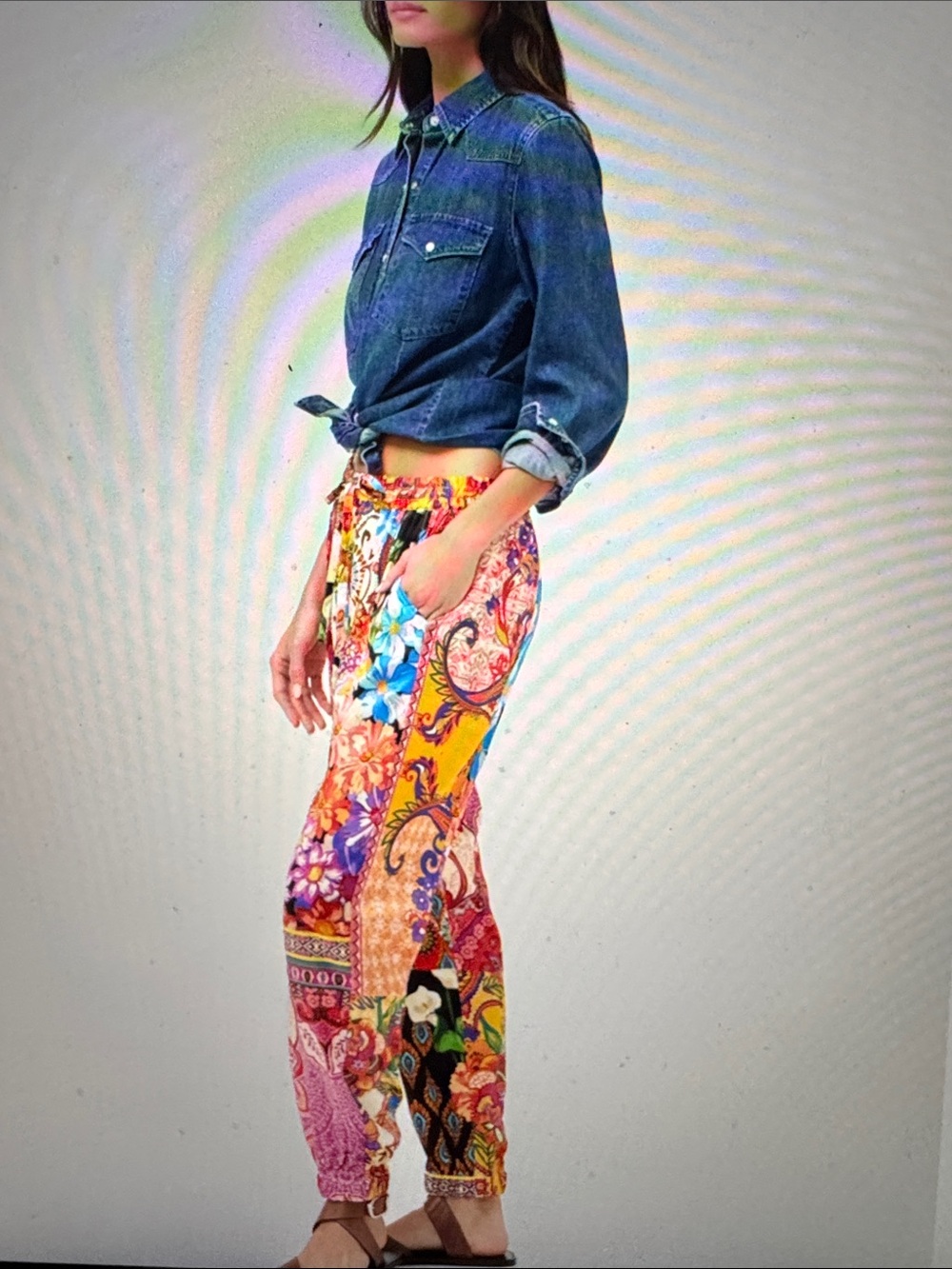 Johnny Was Multicolor Floral Patchwork Joggers - Picture 3 of 4